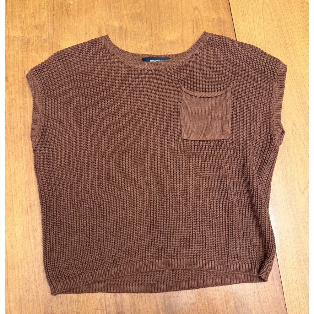 Dokotoo Brown Knit Sweater Vest Sleeveless Crew Neck Pocket Pullover Small